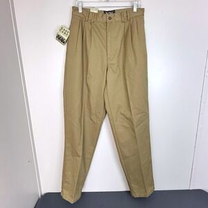 Bugle Boy Pants Mens 32x34 Khaki Easy Care Pleated Tapered Chino Vintage NWT